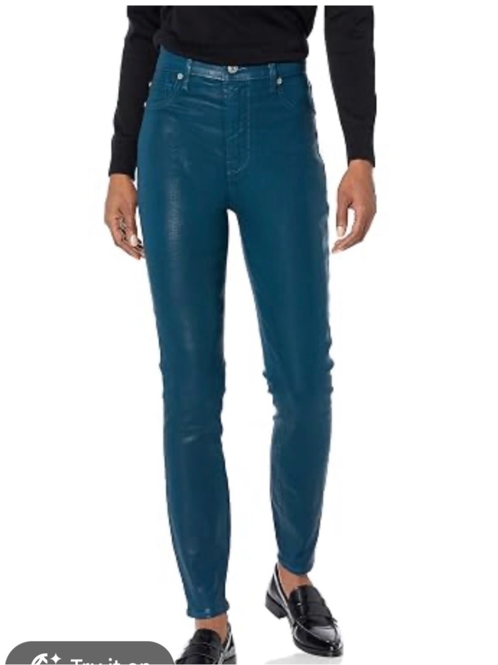 Sevenfor all mankind sz 27 Women's High-Rise Coated Skinny Jeans - Teal